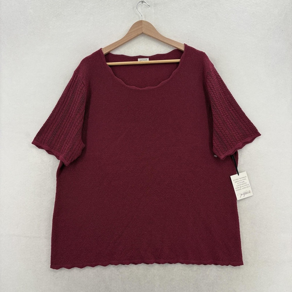 Jaclyn Smith Sweater Womens 1X Red 100% Polyester Scoop Neck Short Sleeve Knit